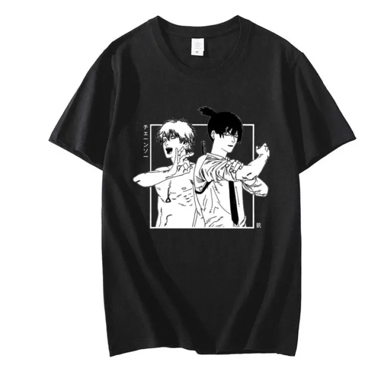 Футболка з аніме принтом Человек Бензопила Розмір оверсайз (S/M/L) Чорний AnimeT1015