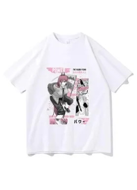 Футболка з аніме принтом Бензопила / Павер Розмір оверсайз (S/M/L) Білий AnimeT1016