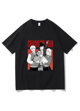 Футболка з аніме принтом Бензопила Розмір оверсайз (S/M/L) Чорний AnimeT1019