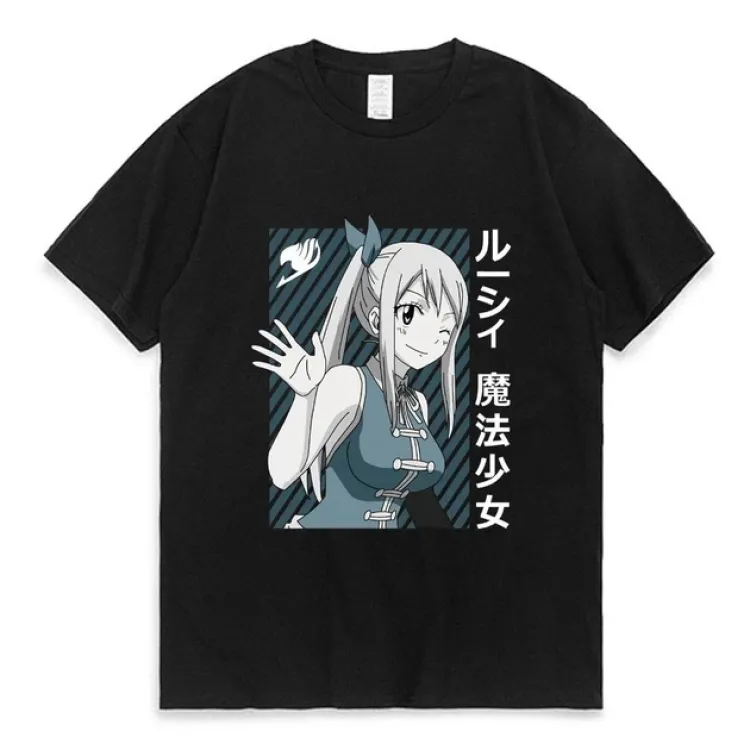 Футболка з аніме принтом Хвіст Феї / Люсі Розмір оверсайз (S/M/L) Чорний AnimeT1170