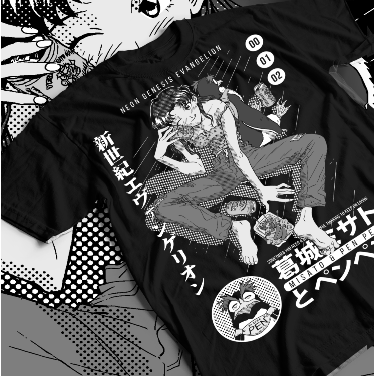 Футболка з аніме принтом Євангеліон оверсайз (S/M/L) Чорний AnimeJ0018