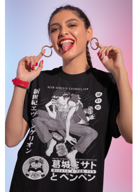 Футболка з аніме принтом Євангеліон оверсайз (S/M/L) Чорний AnimeJ0018