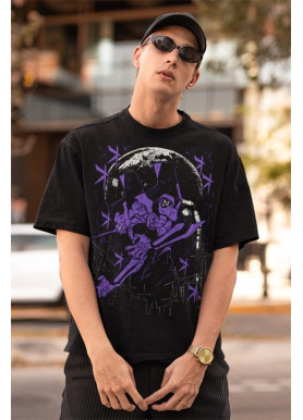 Футболка з аніме принтом Євангеліон оверсайз (S/M/L) Чорний AnimeJ0019