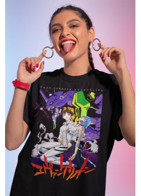 Футболка з аніме принтом Євангеліон оверсайз (S/M/L) Чорний AnimeJ0026