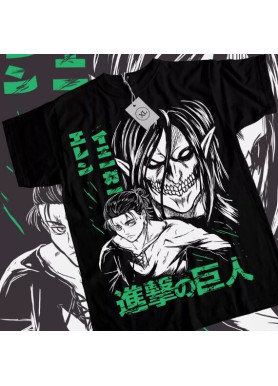 Футболка з аніме принтом Атака титанів оверсайз (S/M/L) Чорний AnimeJ1051