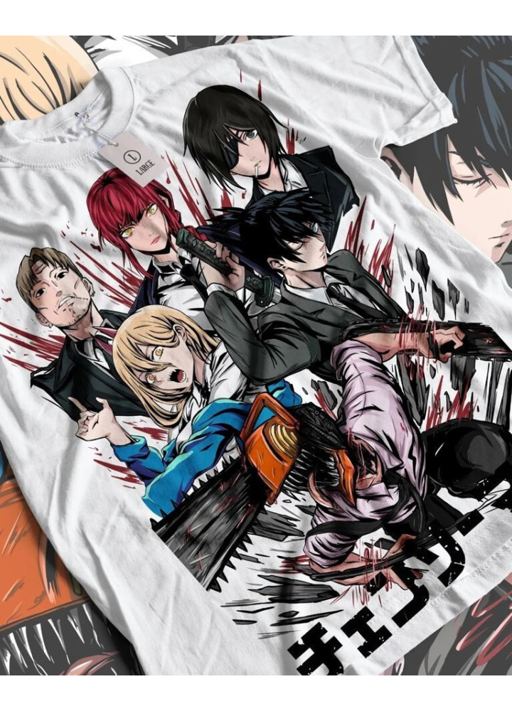 Футболка з аніме принтом Людина-бензопила оверсайз (S/M/L) Чорний AnimeJ1078