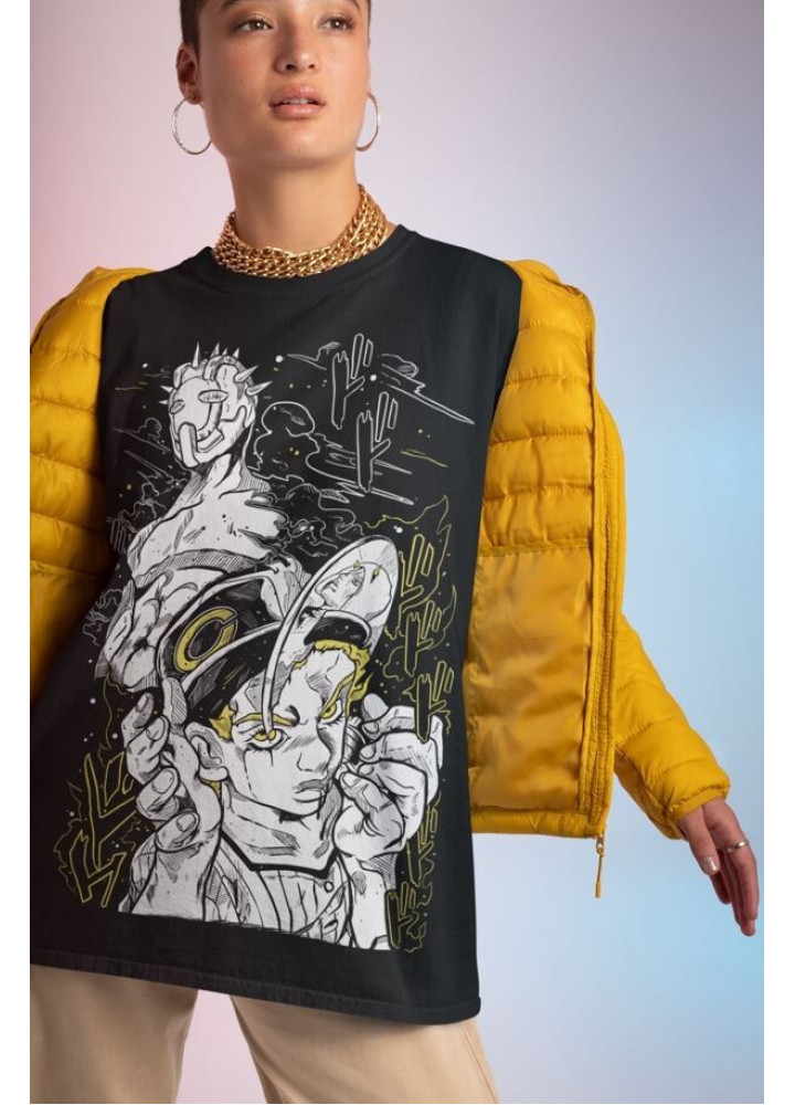 Футболка з аніме принтом Емпоріо Алніно Джоджо С оверсайз (S/M/L) Чорний AnimeJ1079