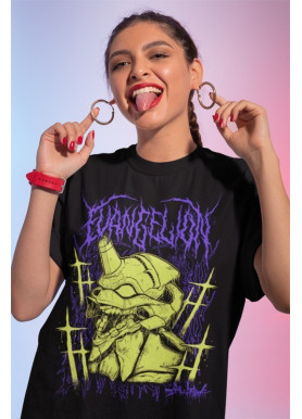 Футболка з аніме принтом Євангеліон оверсайз (S/M/L) Чорний AnimeJ0052