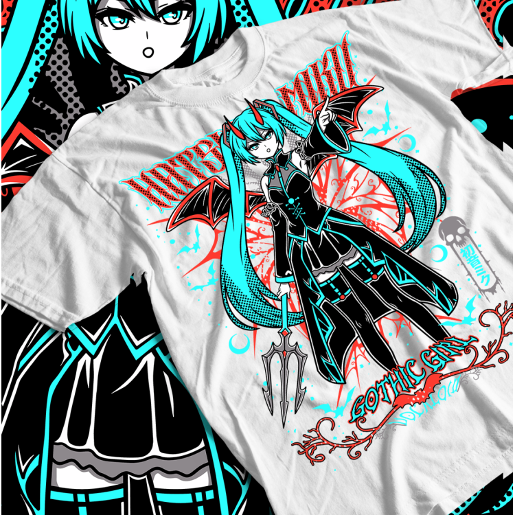 Футболка з аніме принтом Хатсуне Міку Аніме Гірл оверсайз (S/M/L) Чорний AnimeJ0061