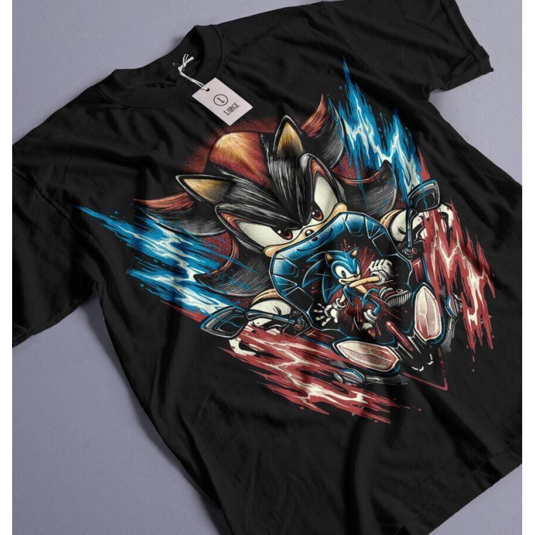 Футболка з аніме принтом Хероес Сонік Хероес Вінтаге оверсайз (S/M/L) Чорний AnimeJ1109