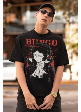 Футболка з аніме принтом Бунгоу Страй Догс Акутагава оверсайз (S/M/L) Чорний AnimeJ0106