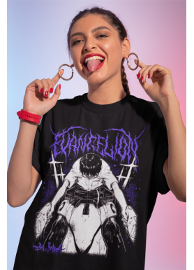 Футболка з аніме принтом Євангеліон оверсайз (S/M/L) Чорний AnimeJ0111