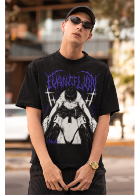 Футболка з аніме принтом Євангеліон оверсайз (S/M/L) Чорний AnimeJ0111