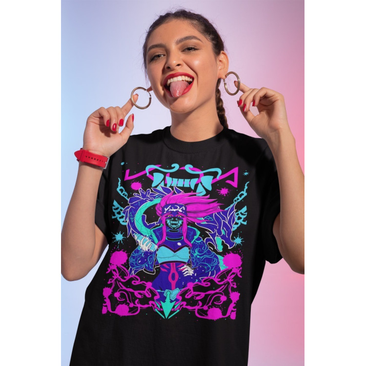 Футболка з аніме принтом Акалі Гамінг Леагуе Легендс оверсайз (S/M/L) Чорний AnimeJ0161