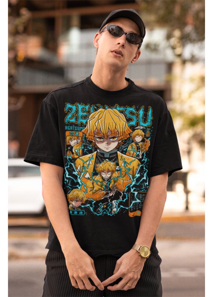 Футболка з аніме принтом Вбивця демонів оверсайз (S/M/L) Чорний AnimeJ0181