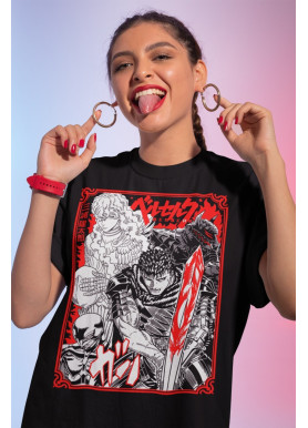 Футболка з аніме принтом Берсерк Гутс Скулл Кнігхт оверсайз (S/M/L) Чорний AnimeJ0231