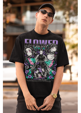 Футболка з аніме принтом Вбивця демонів оверсайз (S/M/L) Чорний AnimeJ0232