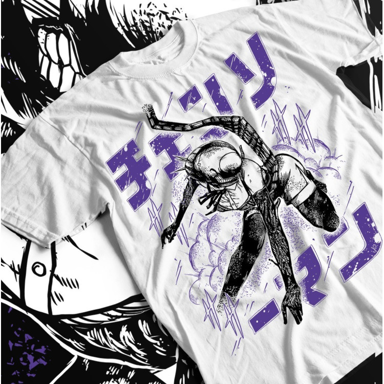 Футболка з аніме принтом Людина-бензопила оверсайз (S/M/L) Чорний AnimeJ0254