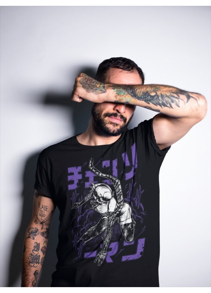 Футболка з аніме принтом Людина-бензопила оверсайз (S/M/L) Чорний AnimeJ0254
