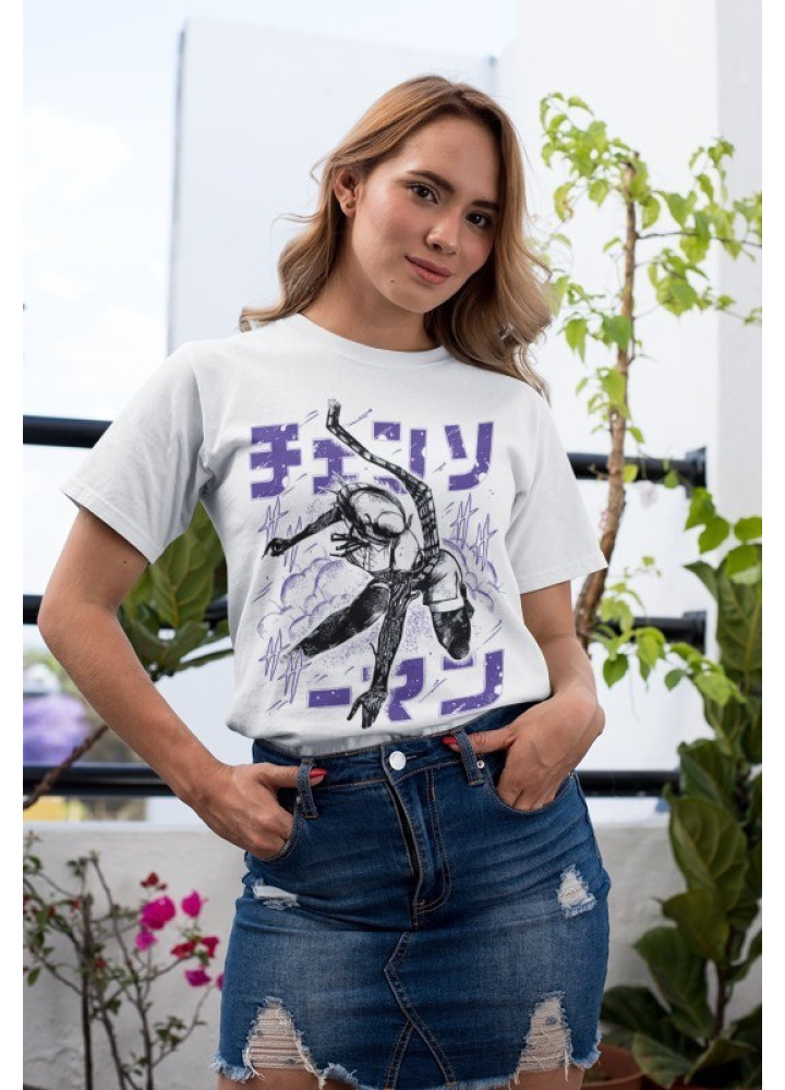 Футболка з аніме принтом Людина-бензопила оверсайз (S/M/L) Чорний AnimeJ0254