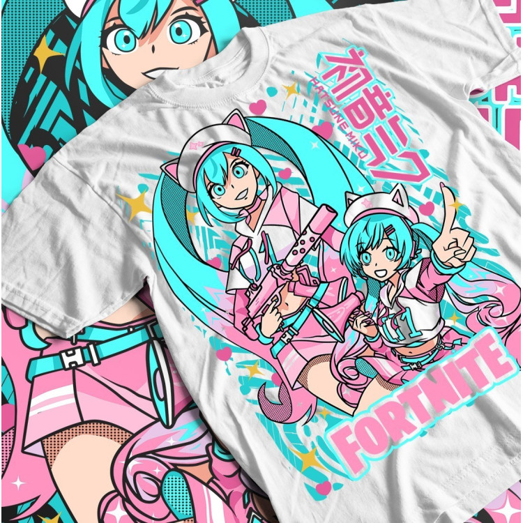 Футболка з аніме принтом Хатсуне Міку Форніте Гірл оверсайз (S/M/L) Чорний AnimeJ0272