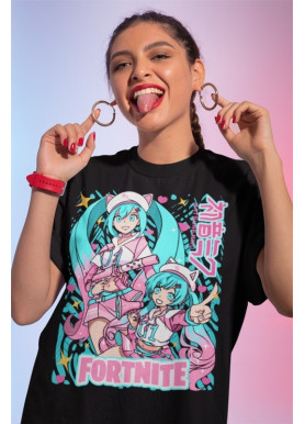 Футболка з аніме принтом Хатсуне Міку Форніте Гірл оверсайз (S/M/L) Чорний AnimeJ0272
