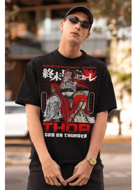 Футболка з аніме принтом Аніме Манга Тхор Рагнарок оверсайз (S/M/L) Чорний AnimeJ0299