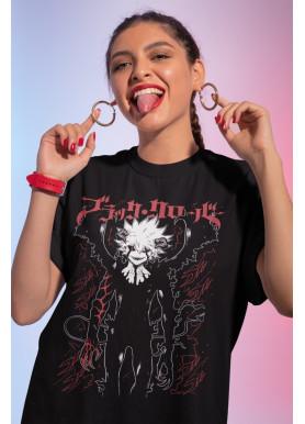 Футболка з аніме принтом Чорна конюшина оверсайз (S/M/L) Чорний AnimeJ0326