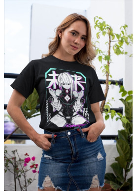 Футболка з аніме принтом Ваіфу Матеріал Аніме Аніме оверсайз (S/M/L) Чорний AnimeJ0332