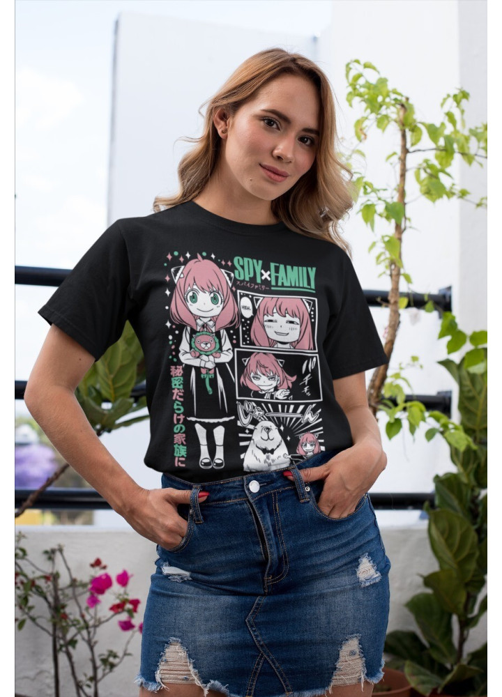 Футболка з аніме принтом Шпигун і сім’я оверсайз (S/M/L) Чорний AnimeJ0339