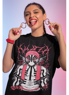 Футболка з аніме принтом Вбивця демонів оверсайз (S/M/L) Чорний AnimeJ0366