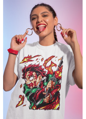 Футболка з аніме принтом Вбивця демонів оверсайз (S/M/L) Чорний AnimeJ0371