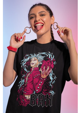 Футболка з аніме принтом Бан Севен Деадлй Сінс оверсайз (S/M/L) Чорний AnimeJ0399