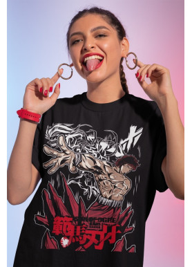 Футболка з аніме принтом Бакі Грапплер Гйм Воркоут оверсайз (S/M/L) Чорний AnimeJ0402