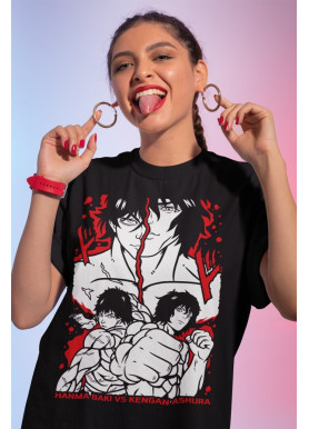Футболка з аніме принтом Аніме Фігхт Бакі Вс оверсайз (S/M/L) Чорний AnimeJ0405
