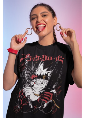 Футболка з аніме принтом Чорна конюшина оверсайз (S/M/L) Чорний AnimeJ0439