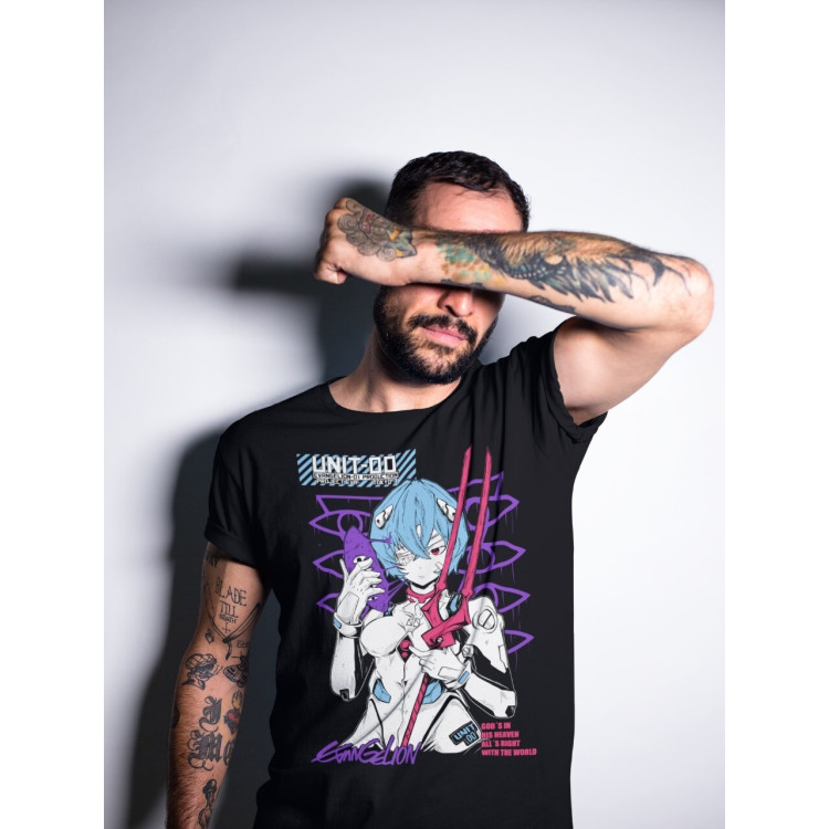 Футболка з аніме принтом Євангеліон оверсайз (S/M/L) Чорний AnimeJ0495