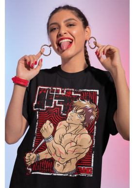 Футболка з аніме принтом Бакі Грапплер Бакі Ханма оверсайз (S/M/L) Чорний AnimeJ0503