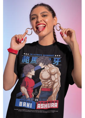 Футболка з аніме принтом Бакі Ханма Грапплер Йуджіро оверсайз (S/M/L) Чорний AnimeJ0506