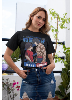 Футболка з аніме принтом Бакі Ханма Грапплер Йуджіро оверсайз (S/M/L) Чорний AnimeJ0506