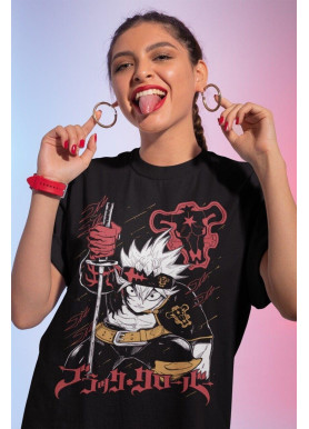 Футболка з аніме принтом Чорна конюшина оверсайз (S/M/L) Чорний AnimeJ0508