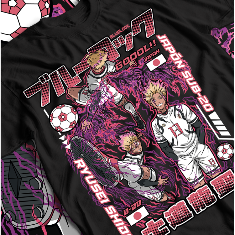 Футболка з аніме принтом Аніме Рйусеі Східоу Блуе оверсайз (S/M/L) Чорний AnimeJ0577