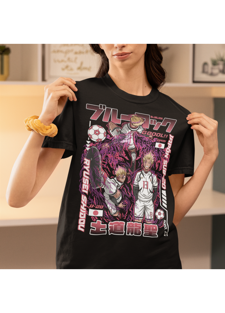 Футболка з аніме принтом Аніме Рйусеі Східоу Блуе оверсайз (S/M/L) Чорний AnimeJ0577