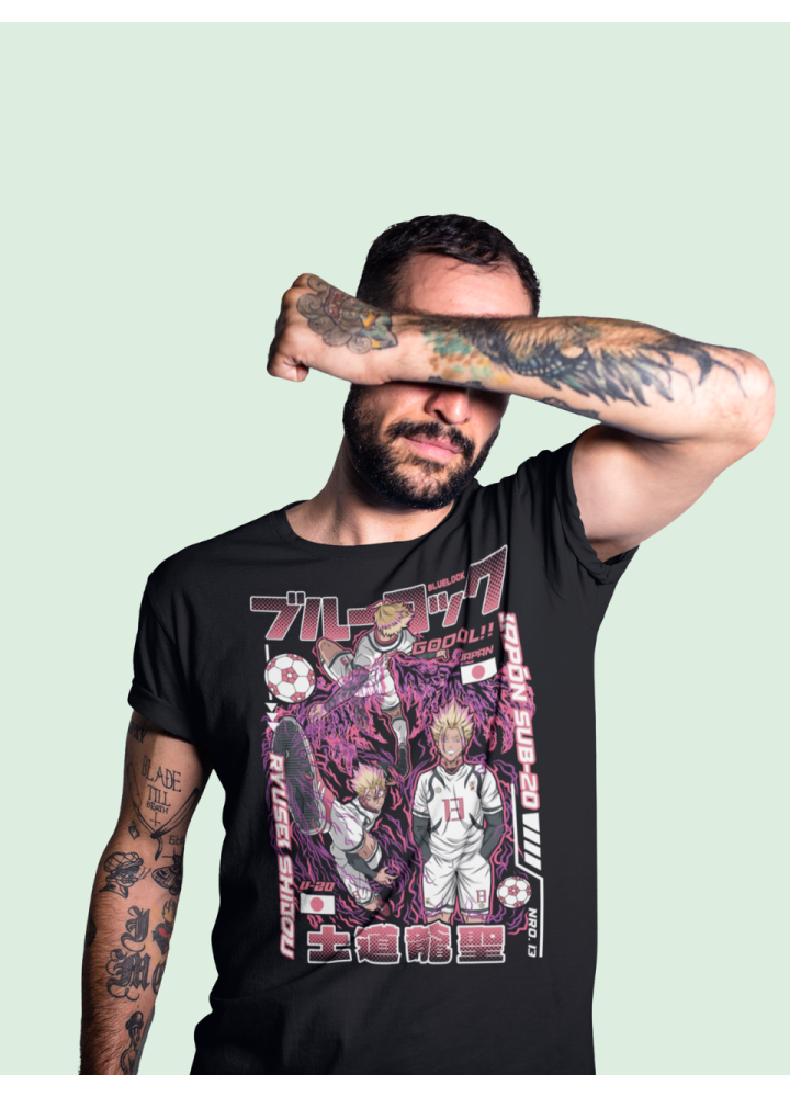 Футболка з аніме принтом Аніме Рйусеі Східоу Блуе оверсайз (S/M/L) Чорний AnimeJ0577