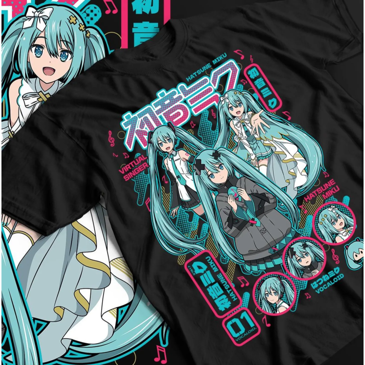 Футболка з аніме принтом Хатсуне Міку Аніме Гірл оверсайз (S/M/L) Чорний AnimeJ0609