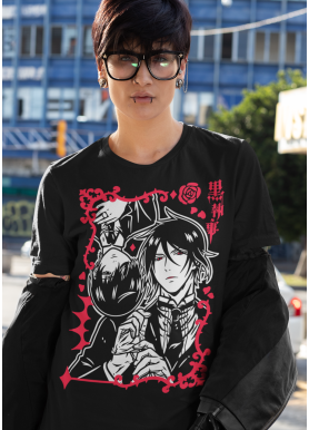 Футболка з аніме принтом Блакк Бутлер Кіел Пхантомхіве оверсайз (S/M/L) Чорний AnimeJ0624