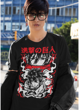 Футболка з аніме принтом Атака титанів оверсайз (S/M/L) Чорний AnimeJ0638