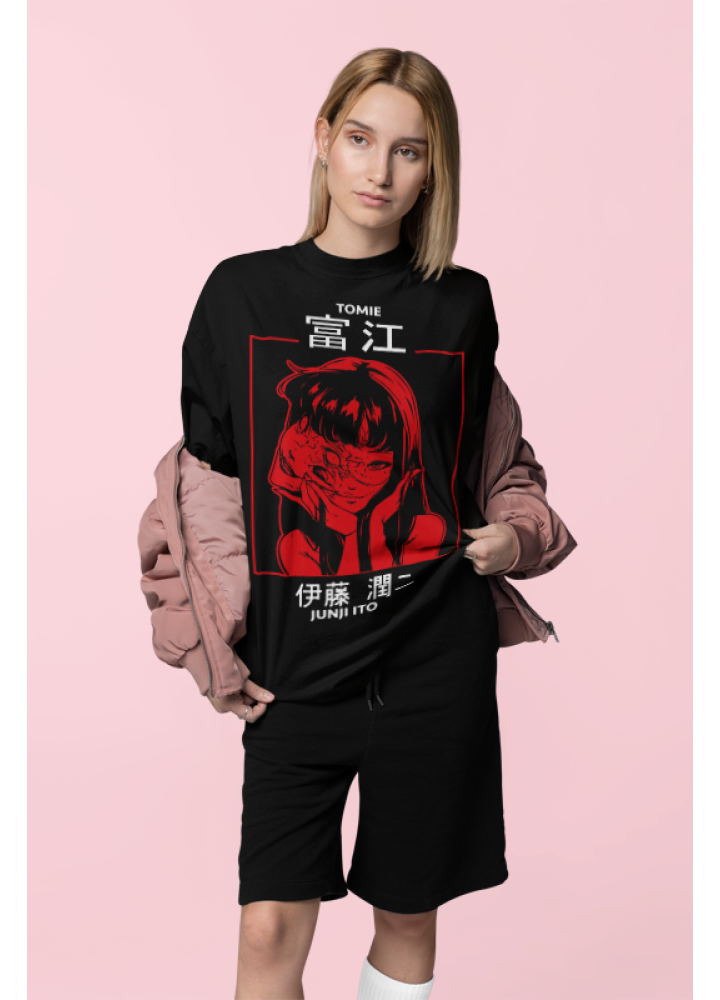 Футболка з аніме принтом Джунджі Іто Узумакі Хоррор оверсайз (S/M/L) Чорний AnimeJ0647