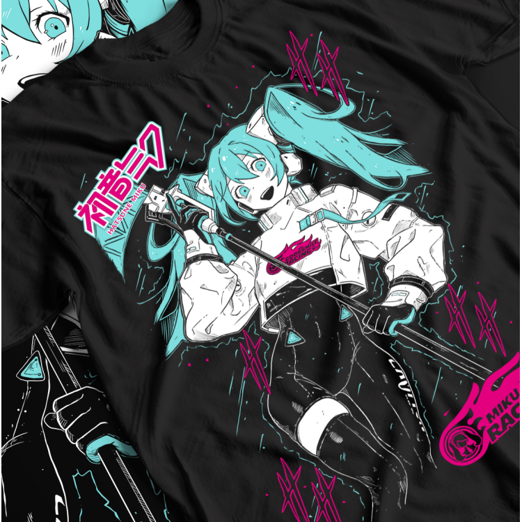 Футболка з аніме принтом Хатсуне Міку Аніме Гірл оверсайз (S/M/L) Чорний AnimeJ0650