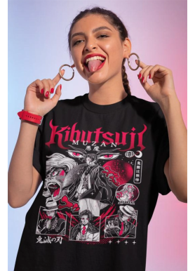 Футболка з аніме принтом Вбивця демонів оверсайз (S/M/L) Чорний AnimeJ0717